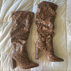 Express heeled snakeskin print booties